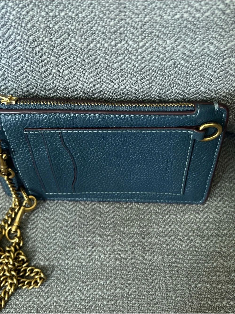 Coach Women's Turnlock Pebbled Leather Phone Crossbody Bag - Blue  & Gold Chain